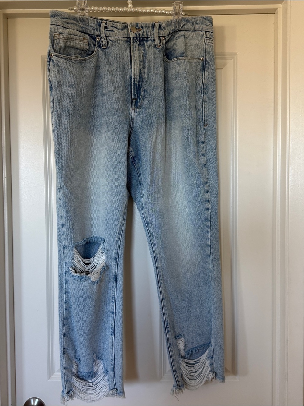 Good American Good Classic Denim Jeans Raw Hem Ripped Detail Size 14/32